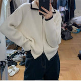 Women Knitwear Fall and Winter Lapels Zip Sweater Loose Knitted Cardigan