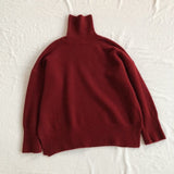 Women Knitted Pullover Red Sweater Turtleneck Coat Loose Sweater