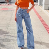 Women's pants: cross-border fashion, spring/summer denim jeans, loose fit, large pocket, vintage raw hem, wide leg