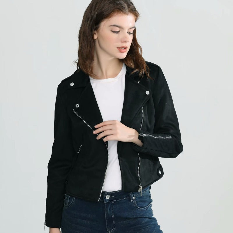 Women Leather Jacket Motorcycle Jacket Women's Leather Top Short Slim Suede Leather Jacket