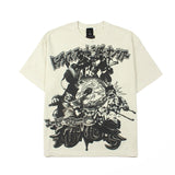 Hip-hop t shirts american high street half-sleeved washed dirty white distressed retroloose round neck short-sleeved t-shirt tee