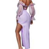Women Evening Dress Sexy Mesh Hollow Bandage One-Piece Dress