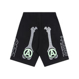 Saint m t pants s.m cracked pulp bone printingcasualloose shorts