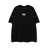 Hip-hop t-shirts, american-style short-sleeve letter embroidery reflective stripe spring/summer new arrivals, short-sleeve t-shirt