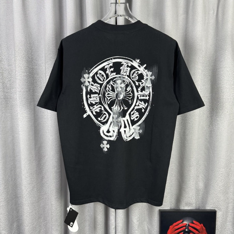 Ch hip-hop t shirts american ch short-sleeved classic spray painting graffiti horseshoe sanskrit cross logo high street