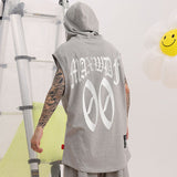 Men Vest Spring/Summer Hooded Sleeveless T-shirt Loose Hip Hop Vest for Men and Women