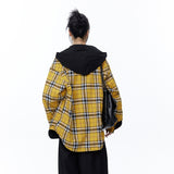 Unisex Jacket Autumn Two-Way Plaid Hooded Shirt