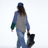 Unisex Hoodie Autumn Casual Contrast Color Striped Sweater
