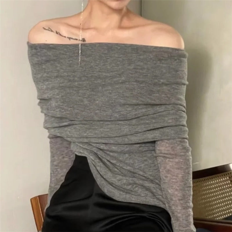 Women Sweater Knitwear Autumn and Winter Vintage off-Shoulder Sweater Women's Knitted Blouse