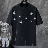 Ch hip-hop t shirts ch snowflake five-pointed star horizontal axis sanskrit lettering film short-sleeved american heavy weight couple