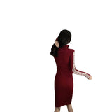 Women Maxi Dress Autumn and Winter Long Slim Knit Letters Dress