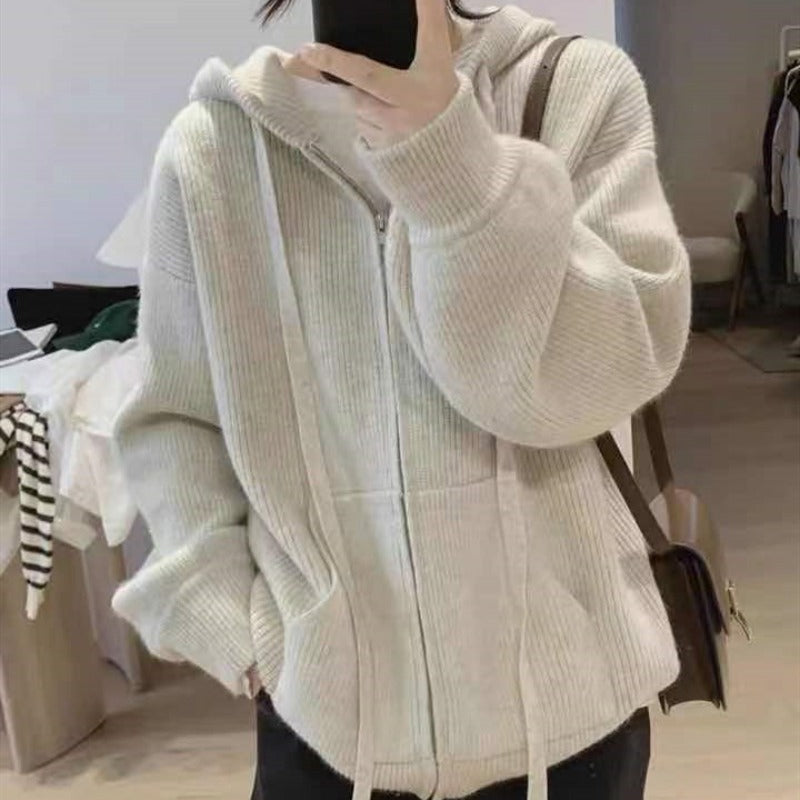 Women Knitted Cardigan Autumn and Winter Loose Leisure Long Sleeve Knitted Coat