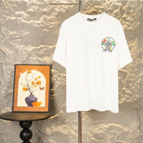 Ch hip-hop t shirts chcolorful horseshoe letterembroider sanskrit cross heavy weight round neck cotton couple
