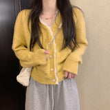 Women Knitwear Autumn and Winter V-neck Lace Trim Sweater Loose Knitted Cardigan