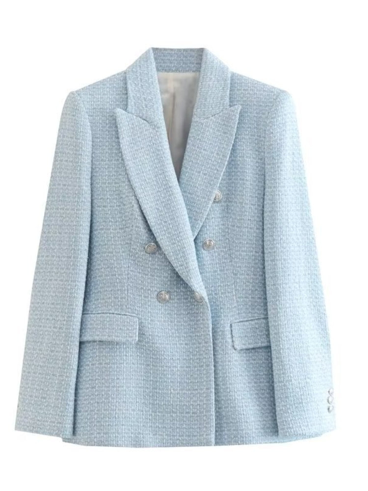 Women Suits Autumn Textured Double Breasted Blazer