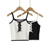 Women Tops Summer Bow Knitted Sling Short Top