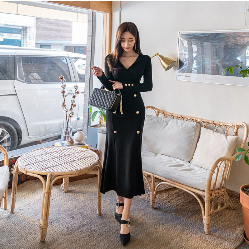 Women Maxi Dress Spring and Autumn Fishtail Sheath Sexy Dress