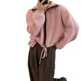 Women Knitwear Autumn and Winter Stand Collar Zipper Sweater Loose Short Knitted Cardigan