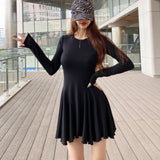 Women Dresses round-Neck Long-Sleeved Dress Long Sleeve Short Dress