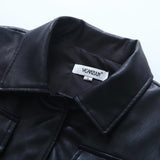 Women Leather Jacket Casual Polo Collar Leather Coat Fall Slim Fit Jacket Pu Top