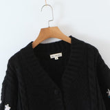 Women Sweater Knitwear Autumn and Winter Embroidery Knitwear Women's Lantern Sleeve Large V-neck Short Sweater