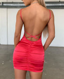 Women Dresses Sexy Suspenders Backless Sheath Dress Evening Gown (Bla0420)