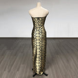 Women Evening Dress Python Print Long Dress Bandage Sexy Slit Dress