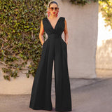 Women's pants: european and american fashionable summer slim-fit jumpsuit, high-waisted, slimming, straight-leg wide-leg pants for women