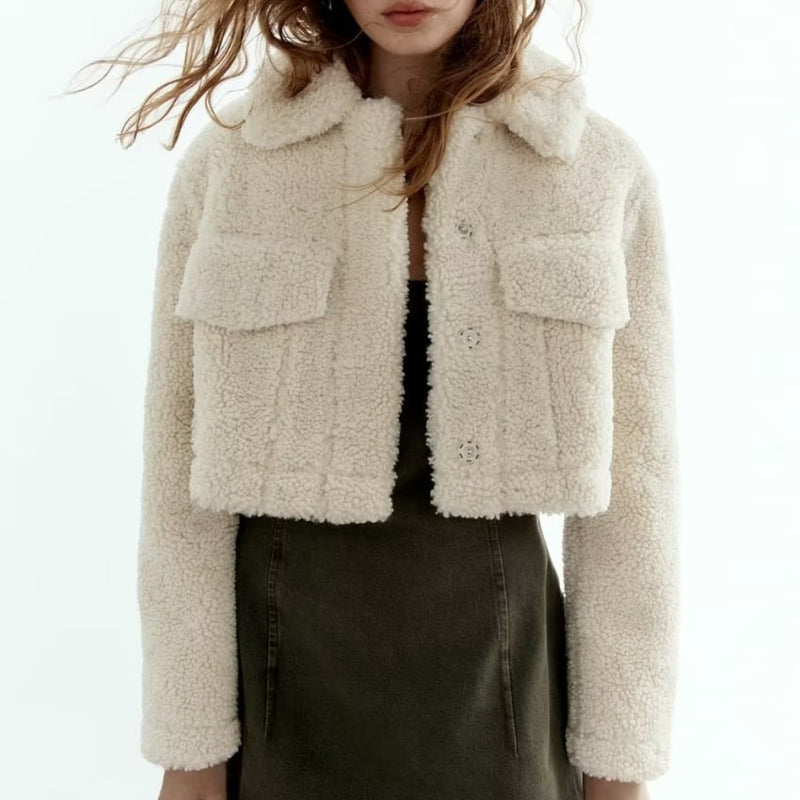 Women Jacket Autumn Winter Shirt Jacket Casual Imitation Lamb Wool Jacket