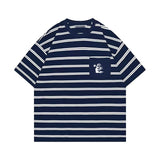 Hip-hop t-shirts, american high street hell retro ins minimalist striped print short sleeve t-shirt summer top trendy half sleeve