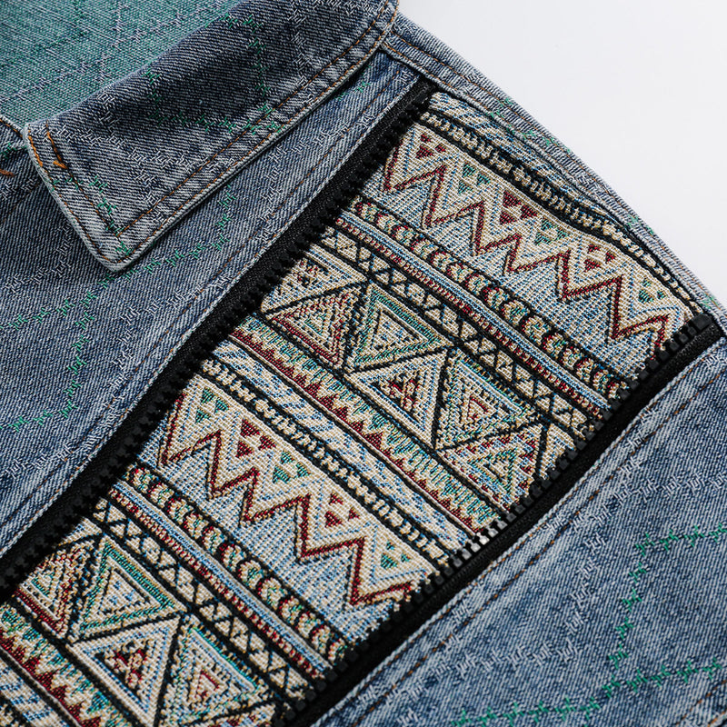Unisex Jacket Vintage Denim Jacket Loose Lapels Denim Coat