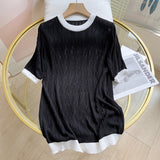 Women Sweater Knitwear Summer Short Sleeve Women's Loose and Simple Hollow out Bottoming Knitwear