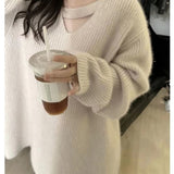 Women Knitted Pullover V-neck Autumn and Winter Loose Vintage Sweater