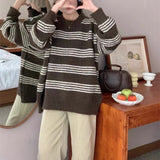 Women Knitwear Autumn and Winter Striped round Neck Sweater Loose Sweater