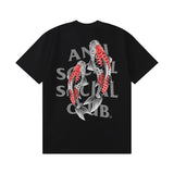 Hip-hop t-shirts: spring/summer high street trendy short sleeve letter carp print american retro short sleeve tee