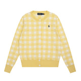 Rl ralph pony fall and winter chess white grids woolen sweater knitting round neck cardigan women's classysweet socialite casualoutwear