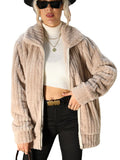 Women Trench Coat Lapel Long-Sleeve Zipper Mid-Length Double-Sided Plush Coat