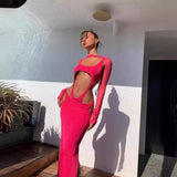 Women Dresses Bandage One-Piece Dress Rose Red Hollow out Party Dress (Ont0408)