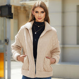 Women Trench Coat Autumn and Winter Long Sleeve Cardigan Zipper Plush Stitching Women's Coat