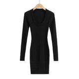 Women Maxi Dress Autumn and Winter Sexy U Collar Slim-Fit Long-Sleeved Knitted Sheath Dress