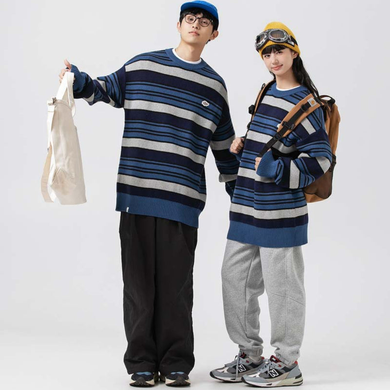 Unisex Sweater Fall Color-Blocking Striped Sweater