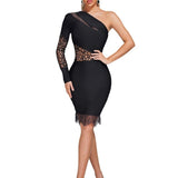 Women Evening Dress Fall/Winter Sexy Lace Cutout Slim Fit Bandage One-Piece Dress