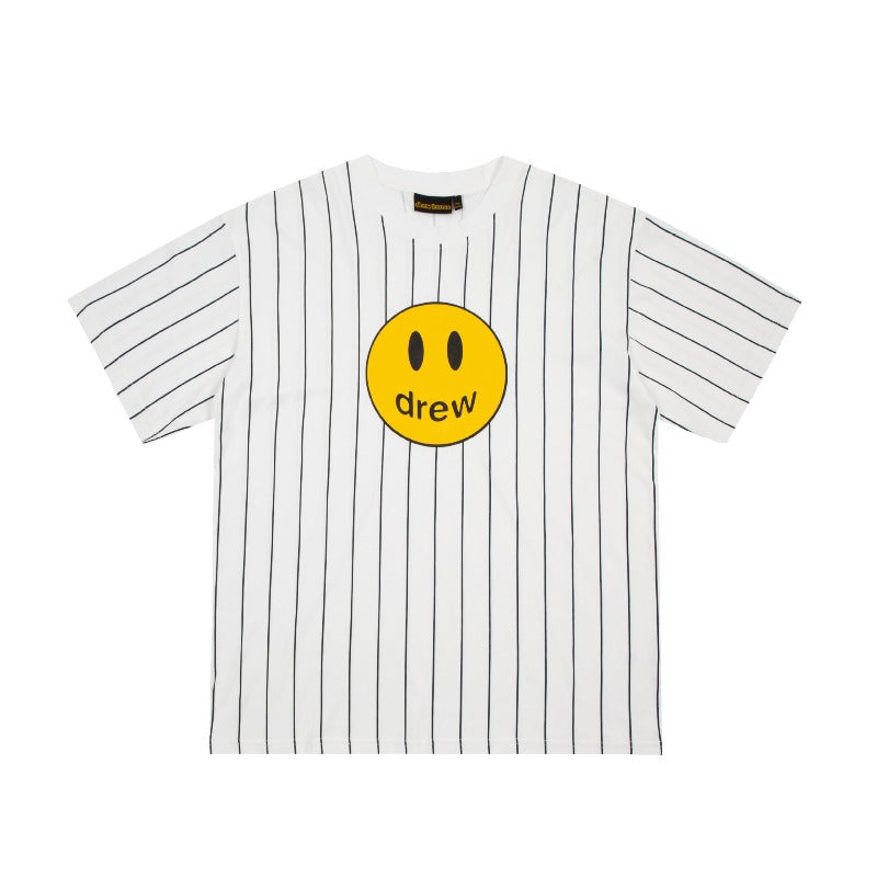 Drew house tshirt r d@ew striped smiley face letter print crew neck pullover short sleeve