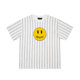Drew house tshirt r d@ew striped smiley face letter print crew neck pullover short sleeve