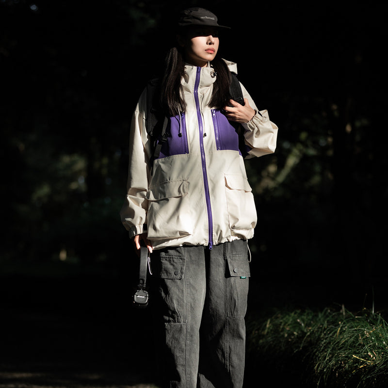 Unisex Outdoor Hoodie Fall Color-Blocking Zipper Shell Jacket