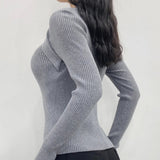Women Sweater Knitwear Autumn Long Sleeve Square-Neck Knitwear