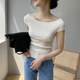 Women Knitted T-shirt Summer Short Sleeve Knitted T-shirt