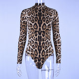 Women Jumpsuit Spring Sexy Turtleneck Skinny Print Long Sleeve Jumpsuit (Hawthaw0412)