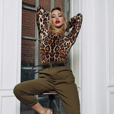 Women Jumpsuit Spring Sexy Turtleneck Skinny Print Long Sleeve Jumpsuit (Hawthaw0412)