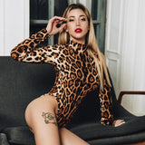 Women Jumpsuit Spring Sexy Turtleneck Skinny Print Long Sleeve Jumpsuit (Hawthaw0412)